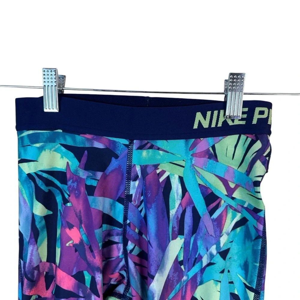 Nike Pro Cropped Leggings Womens Small Floral Tropical Hawaiian Workout Abstract - Picture 5 of 8